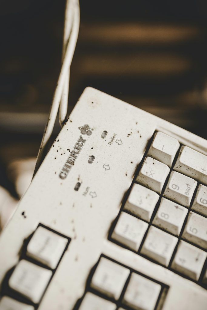 electronic waste compliance system old computer keyboard ready for WEEE recycling